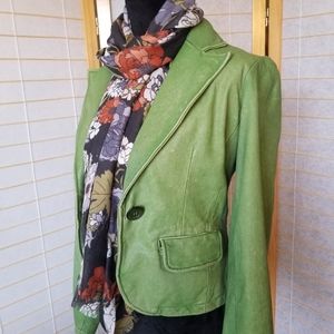LUXE Distressed Vintage Style Green Leather Jacket
